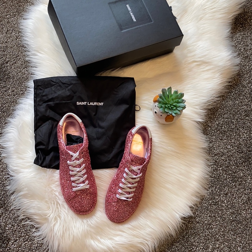 Saint Laurent pink glitter sneaker